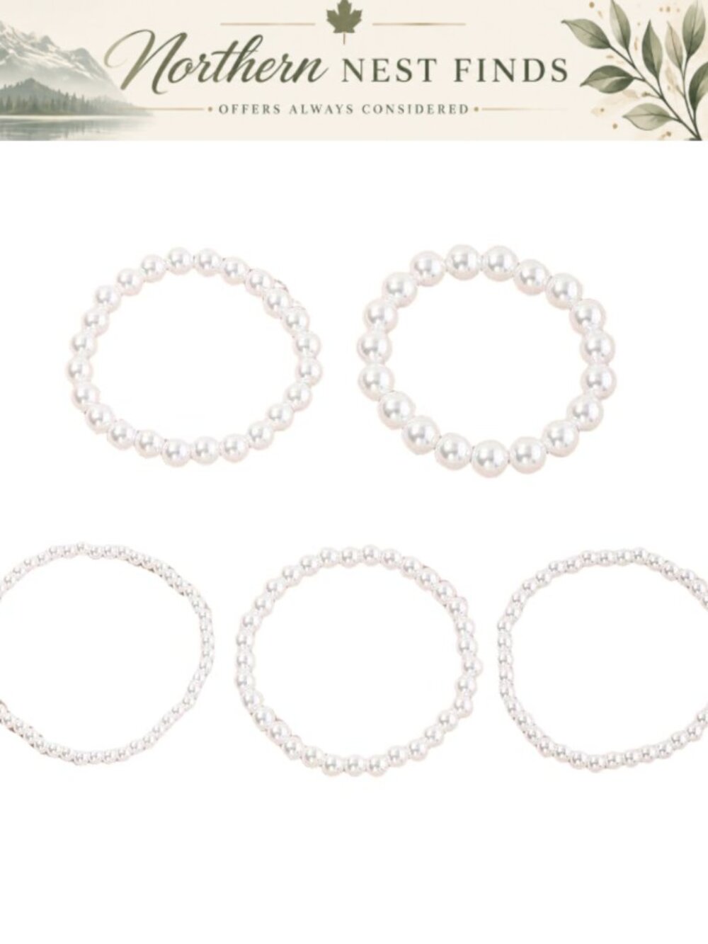 5 Pc Stackable Faux Pearl Stretch Bracelets Layered Set for Women